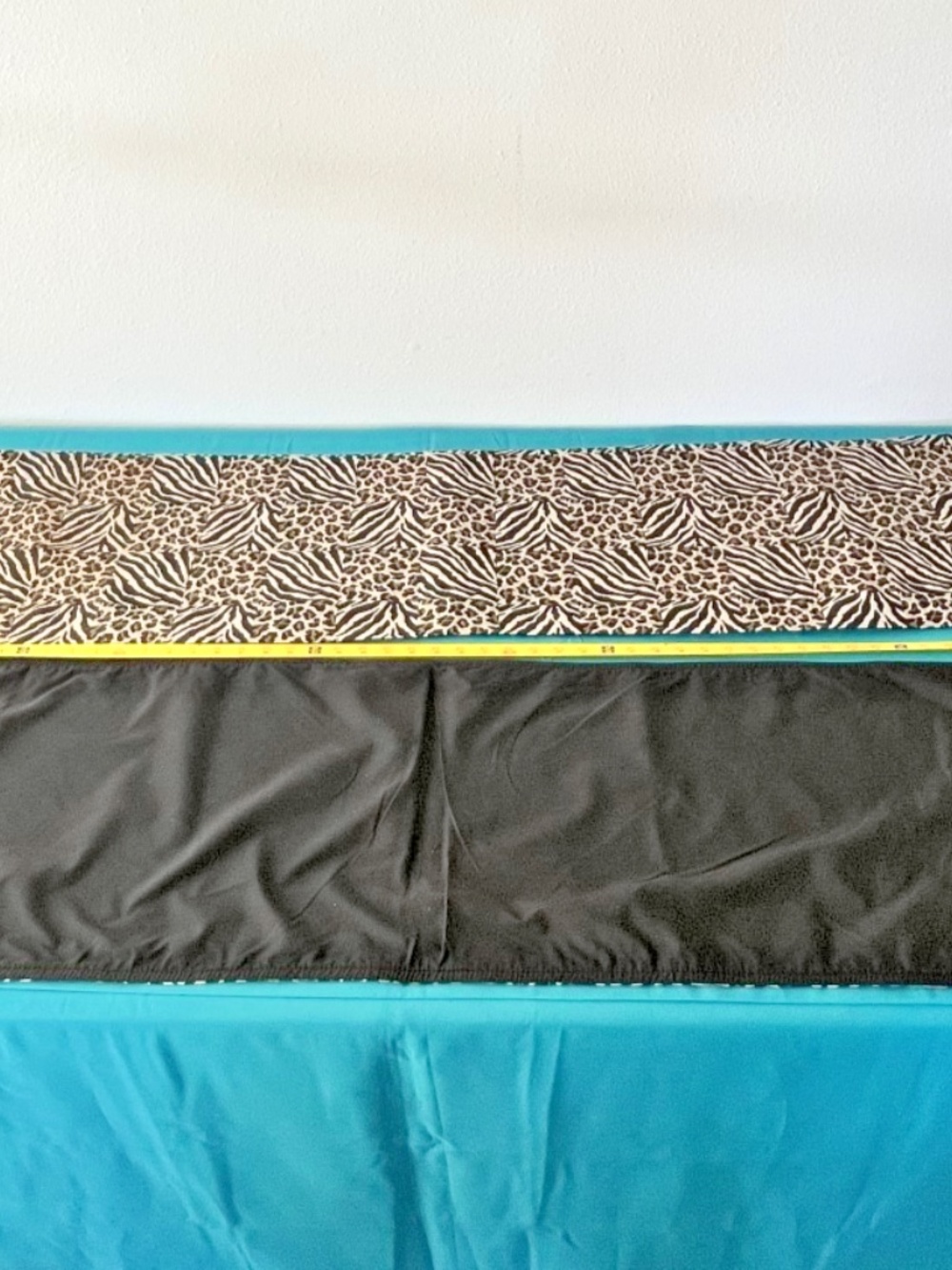 Set of 2 Luxury Leopard Safari Print Table Runner Braided Fringe Black Lined 60"